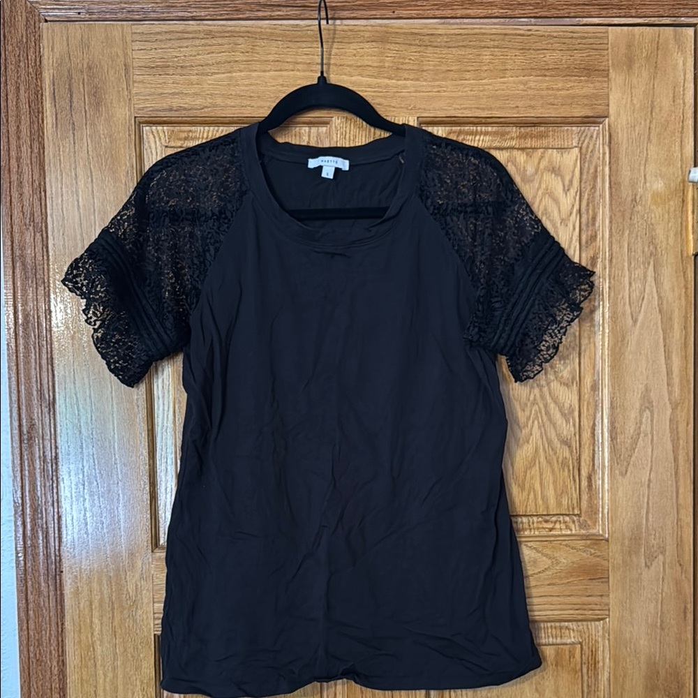 Stella & Dot Black Evie Lace Sleeve Top